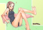  bad_id bad_pixiv_id barefoot brown_eyes brown_hair competition_swimsuit feet forehead hands kawada_tomoko kimi_kiss legs long_hair one-piece_swimsuit sakura_kotetsu soles solo swimsuit toes towel wet whistle 