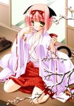  animal_ears cat_ears copyright_request japanese_clothes pink_hair solo yuki_usagi 