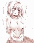  arcueid_brunestud arms_behind_back asano_shimon blush breasts large_breasts monochrome pink short_hair sketch solo sweater translated tsukihime turtleneck 