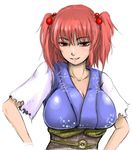  breasts cleavage face ginji_(sakaki_summer) huge_breasts onozuka_komachi red_eyes red_hair smirk solo touhou two_side_up 