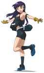  armband armpits ass bag bike_shorts blue_eyes blush camisole flat_chest gloves hair_ornament handbag imo_works kiyal long_hair looking_back midriff no_bra open_mouth purple_hair socks solo tengen_toppa_gurren_lagann 