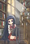  ayase_yue blue_hair book bookshelf library long_hair mahou_sensei_negima! plaid plaid_skirt regu skirt thighhighs zettai_ryouiki 