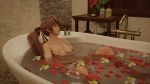 1girl 3d areolae bath bathroom bathtub breasts brown_eyes brown_hair dead_or_alive fingering floating_breasts flower indoors kasumi_(doa) long_hair masturbation matching_hair/eyes medium_breasts nipples nodern03 nude parted_lips partially_submerged petal_censor petals petals_on_liquid plant ponytail sitting solo tied_hair tiles towel wall water wet 