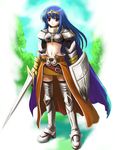  armor blue_hair iska midriff paladin_(ragnarok_online) ragnarok_online red_eyes shield solo sword weapon 
