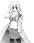  bra greyscale koide_yutaka lingerie lyrical_nanoha mahou_shoujo_lyrical_nanoha mahou_shoujo_lyrical_nanoha_a's military military_uniform monochrome open_clothes open_shirt panties shamal shirt solo thighhighs tsab_ground_military_uniform underwear undressing uniform 