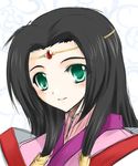  black_hair blush close-up closed_mouth code_geass face green_eyes hair_tubes long_hair ryuushou simple_background smile solo sumeragi_kaguya tiara white_background 