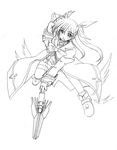  bow fingerless_gloves gloves greyscale lyrical_nanoha magical_girl mahou_shoujo_lyrical_nanoha_strikers monochrome raising_heart shoes solo takamachi_nanoha twintails waist_cape winged_shoes wings zero_point 