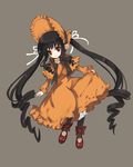  :o alternate_color bangs black_hair black_legwear bonnet brown_background capelet dress drill_hair flower full_body lolita_fashion long_hair long_sleeves orange_capelet orange_dress pantyhose pink_flower pink_rose red_eyes red_footwear rose rozen_maiden shinku shiratama_shima shoes sidelocks simple_background skirt_hold solo twin_drills twintails very_long_hair 