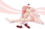  anklet bare_legs barefoot blush chemise heart high_heels jewelry leg_hug original pink_hair shinnoji shoes sitting smile solo 