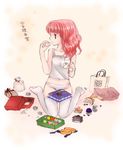  box_of_chocolates camisole chocolate copyright_request eating food food_on_face panties red_eyes red_hair solo sweets thighhighs tuki underwear 