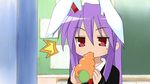  animal_ears bunny_ears carrot eating lucky_star parody purple_hair red_eyes reisen_udongein_inaba solo third-party_edit touhou 