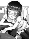  asaki_takayuki bloomers glasses greyscale incest monochrome night_clothes open_mouth original sitting slippers solo_focus thighhighs translated underwear 