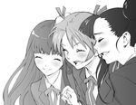  greyscale happy kagurazaka_asuna konoe_konoka mahou_sensei_negima! monochrome multiple_girls nekoi_mie ponytail sakurazaki_setsuna side_ponytail smile 