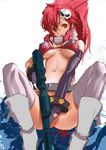  1girl :p anti-materiel_rifle bikini_top bottomless convenient_censoring elbow_gloves fuyuno_haruaki gloves gun naughty_face navel no_panties rifle sniper_rifle solo tengen_toppa_gurren_lagann thighhighs tongue tongue_out weapon yoko_littner 