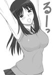  breasts greyscale hands_up kurusugawa_ayaka medium_breasts monochrome shichimenchou solo to_heart to_heart_2 