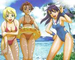  :d ;d antenna_hair artist_request ayane_hazakura beach bikini blonde_hair blue_eyes blue_swimsuit breasts brown_hair clarissa_ho cleavage collarbone contrapposto covered_navel day garderobe_swimsuit green_eyes innertube large_breasts long_hair looking_at_viewer multiple_girls my-otome my-otome_saga nicola_ray_fran one-piece_swimsuit one_eye_closed open_mouth orange_swimsuit outdoors print_swimsuit purple_hair red_bikini sand school_swimsuit short_hair smile standing swimsuit thigh_gap water 