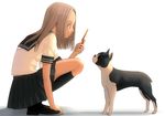  cellphone dog kiriman_(souldeep) long_hair original phone school_uniform solo 