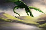  2015 ashesdrawn claws day detailed_background digital_media_(artwork) dragon flying green_theme membranous_wings outside scalie sky solo spines western_dragon wings 
