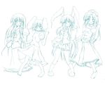  animal_ears aqua barefoot bunny_ears houraisan_kaguya inaba_tewi lucky_star monochrome motteke!_serafuku multiple_girls reisen_udongein_inaba sen_(astronomy) touhou yagokoro_eirin 