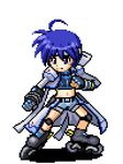  fingerless_gloves g-tetsu gauntlets gloves headband inline_skates lowres lyrical_nanoha mach_caliber magical_girl mahou_shoujo_lyrical_nanoha_strikers midriff pixel_art revolver_knuckle roller_skates single_fingerless_glove single_gauntlet skates solo subaru_nakajima waist_cape 