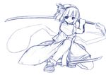  bob_cut bobby_socks dual_wielding fighting_stance graphite_(medium) greyscale holding konpaku_youmu konpaku_youmu_(ghost) monochrome one_knee short_hair sketch socks solo sword touhou traditional_media weapon yuuki_eishi 