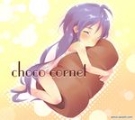  blue_hair blush chocolate_cornet closed_eyes food izumi_konata long_hair lucky_star minigirl shiratama_(shiratamaco) sleeping solo very_long_hair 