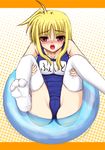  blonde_hair fate_testarossa lask lyrical_nanoha mahou_shoujo_lyrical_nanoha name_tag one-piece_swimsuit school_swimsuit solo swimsuit thighhighs 