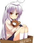  angel_beats! box for_adoption half_updo in_box in_container out_of_frame petting school_uniform silver_hair solo_focus stuffed_animal stuffed_toy teddy_bear tenshi_(angel_beats!) tranquillianusmajor translated 