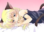  animal_ears bad_id bad_pixiv_id bare_shoulders blonde_hair blue_eyes cat_ears cat_tail long_hair lying maruki_(punchiki) on_side pani_poni_dash! rebecca_miyamoto solo tail 