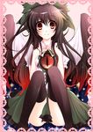  absurdres black_hair brown_hair hair_ribbon highres kurose_rena long_hair red_eyes reiuji_utsuho ribbon solo thighhighs touhou very_long_hair wings 