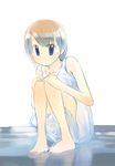  blue_eyes bottomless brown_hair ikeda_jun_(mizutamari) leg_hug original sitting skirt solo source_request water white_skirt 