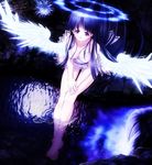  angel blue_hair copyright_request halo long_hair solo tom_(1art.) water wings 