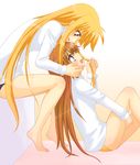  barefoot blonde_hair fate_testarossa feet long_hair lyrical_nanoha mahou_shoujo_lyrical_nanoha_strikers multiple_girls panties saki_chisuzu takamachi_nanoha underwear very_long_hair 