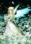  blonde_hair copyright_request flower green_eyes lily_(flower) long_hair solo tom_(1art.) wings 