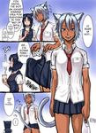  animal_ears blue_hair bulge cat_ears comic copyright_request hard_translated itou_yuuji multiple_girls school_uniform sexually_suggestive signature spit_take spitting tail translated 