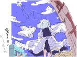  cloud cloudy_sky day from_behind izayoi_sakuya sakuraba_yuuki short_hair silver_hair sketch sky solo touhou 