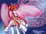  lyrical_nanoha magic_circle magical_girl mahou_shoujo_lyrical_nanoha_strikers misril raising_heart solo takamachi_nanoha thighhighs twintails wings zettai_ryouiki 