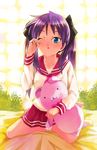  hiiragi_kagami lucky_star maimu panties pink_neckwear purple_hair ryouou_school_uniform school_uniform serafuku solo underwear 