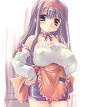  blush breasts cleavage ga015 hairband huge_breasts long_hair original solo waitress 