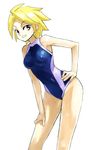  adachi_yousuke blonde_hair brown_eyes competition_swimsuit grin hand_on_hip leaning_forward one-piece_swimsuit original short_hair smile solo swimsuit 