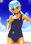  armpits flat_chest one-piece_swimsuit original pointy_ears school_swimsuit showering solo swimsuit yamamoto_canponi 