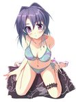  ayase_hikaru bikini blush breasts copyright_request jewelry large_breasts necklace pink_eyes purple_hair sandals short_hair side-tie_bikini solo swimsuit thigh_strap 