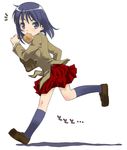  bag blue_eyes blue_hair food food_in_mouth kneehighs late_for_school looking_back maskman mouth_hold running school_bag school_rumble school_uniform shadow short_hair skirt socks solo suou_mikoto surprised toast toast_in_mouth translated 