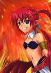  agito_(nanoha) belt blue_eyes fire grin lyrical_nanoha magical_girl mahou_shoujo_lyrical_nanoha_strikers pointy_ears red_hair smile solo wings yuki_mashiro 