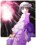  aerial_fireworks fireworks japanese_clothes kimi_kiss kimono nyazui pink_kimono shijou_mitsuki solo yukata 