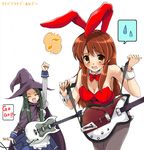  animal_ears asahina_mikuru bunny_ears bunnysuit guitar hat instrument maskman multiple_girls pantyhose spoken_sweatdrop suzumiya_haruhi_no_yuuutsu sweatdrop tsuruya witch_hat 