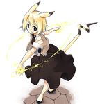 animal_ears black_eyes blonde_hair collar electricity gen_1_pokemon jacket personification pikachu pikachu_ears pokemon pokemon_ears pose sakuraba_yuuki shoes short_hair simple_background skirt smile solo standing tail white_background 