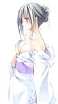  bare_shoulders breasts cleavage copyright_request green_hair izumi_yura japanese_clothes kimono large_breasts solo 