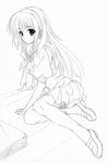  arm_support blush copyright_request face greyscale highres lineart loafers long_hair looking_at_viewer monochrome oppai_kenmin school_uniform serafuku shoes sitting solo 