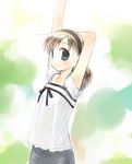  armpits arms_up blush copyright_request ikeda_jun_(mizutamari) long_hair looking_at_viewer smile solo source_request stretch upper_body 